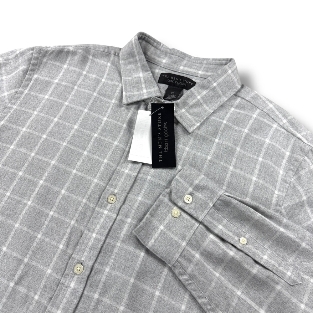 NWT The Men's Store Shirt‎ Extra Large XL Gray Checked Long Sleeve Button Down